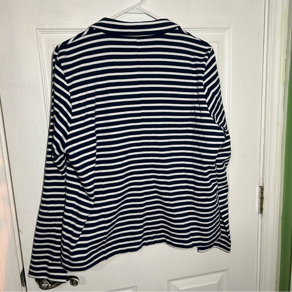 Lauren Ralph Lauren LRL Navy Striped Cotton Blazer Size XL Gold Button Details - Picture 9 of 12